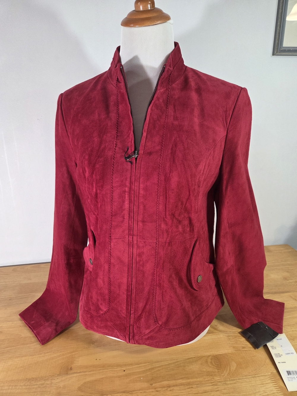 Bernardo Cherry Red Suede Leather Zip Up Jacket